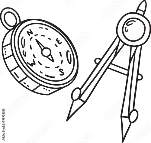 Compass Isolated Coloring Page for Kids