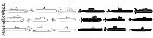 Submarine icon vector set. Bathyscaphe illustration sign collection. Fleet symbol or logo.