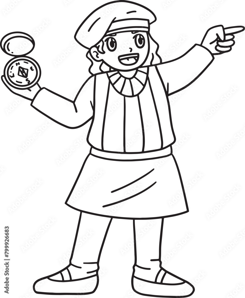 Columbus Day Explorer with Compass Isolated Columbus Day Explorer with Compass Isolated