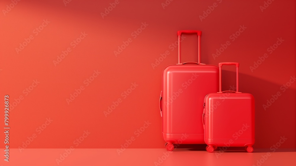 Two red suitcases against a red background, suggesting modern travel and style. Two red suitcases against a red background, suggesting modern travel and style.