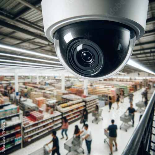 CCTV security camera or surveillance system in warehouse or distribution warehouse.