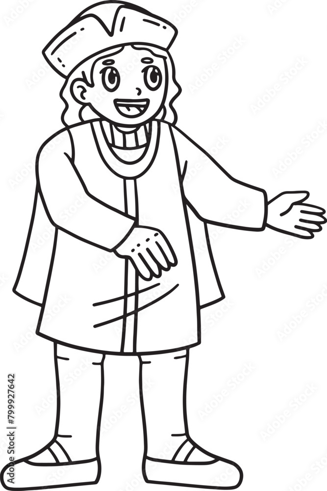 Columbus Day Happy Man Isolated Coloring Columbus Day Happy Man Isolated Coloring
