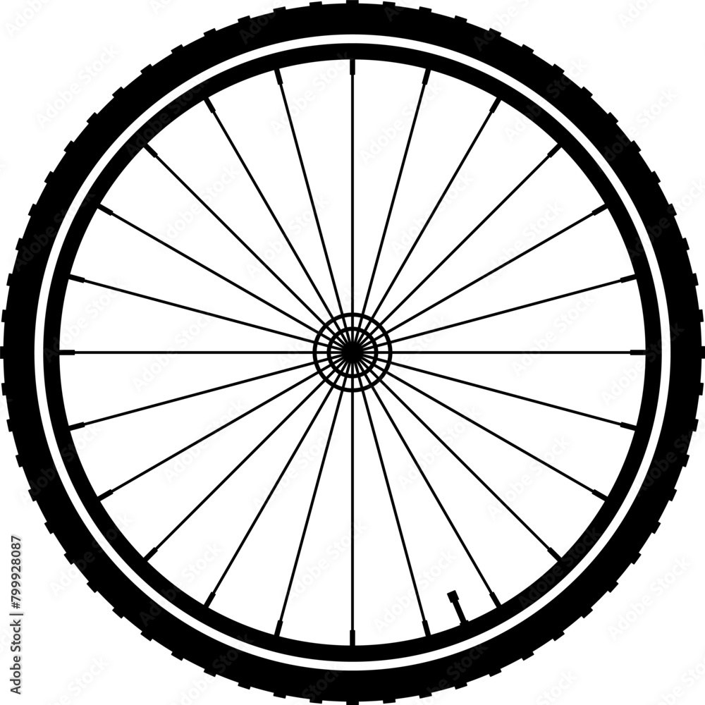 Realistic 3d bicycle wheels. Bike rubber tyres metal spokes and rims. Fitness cycle sport road touring mountain bike tyre. Bicycle wheel symbol. Valve. Motor Bike. Vector illustration Stock Vektorgraf...