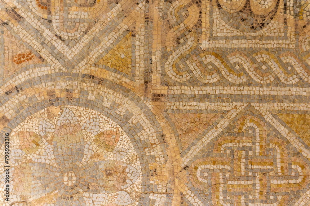 Close-up of a Roman mosaic. The Palacio de los Páez de Castillejo, Cordoba, Andalusia, Spain.
