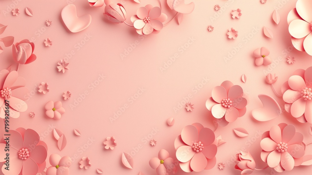 Elegant pink floral background featuring various styles of flowers and hearts in a soft, monochrome hue. Elegant pink floral background featuring various styles of flowers and hearts in a soft, monochrome hue.
