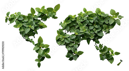 Green world map cut out, isolated on white, sustainable theme 3d rendered concept design. Eco-friendly png.
