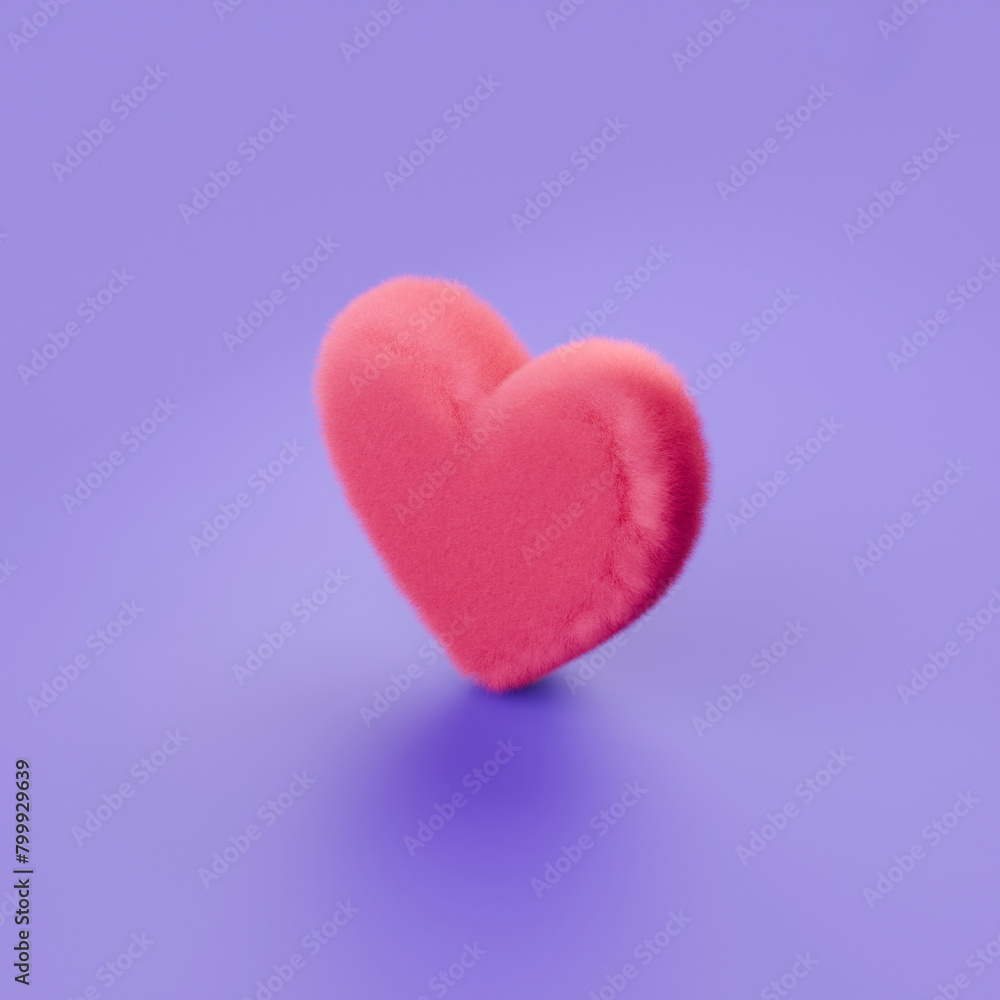 fluffy 3d heart on purple background