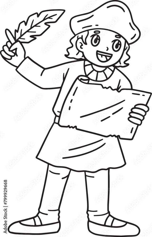 Columbus Day Explorer with Quill and Map Isolated Columbus Day Explorer with Quill and Map Isolated