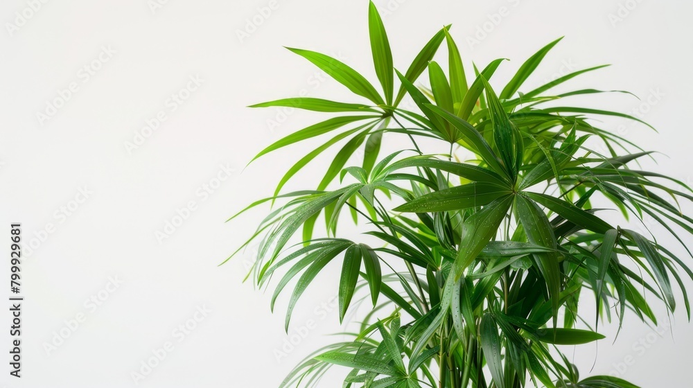 A potted palm plant against a clean white background, portraying simplicity and the beauty of indoor green spaces.