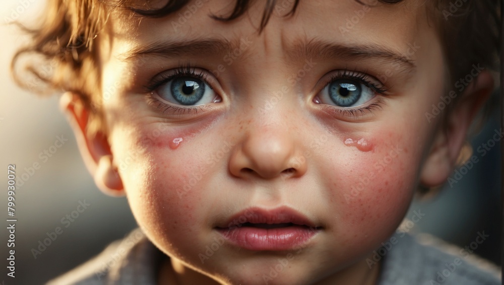 Closeup image of a young toddler boy child crying Closeup image of a young toddler boy child crying