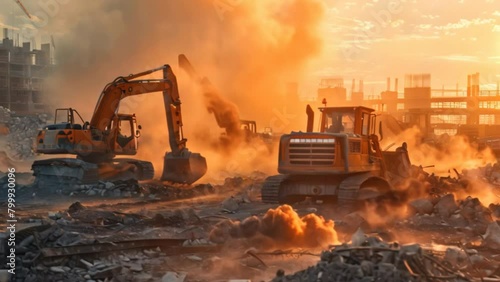 A bulldozer or excavator shapes the world. Turn a construction site into a bustling center of progress. photo