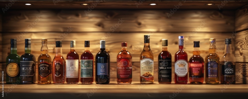 Assorted beverages on display, suitable for bar or restaurant concept Assorted beverages on display, suitable for bar or restaurant concept