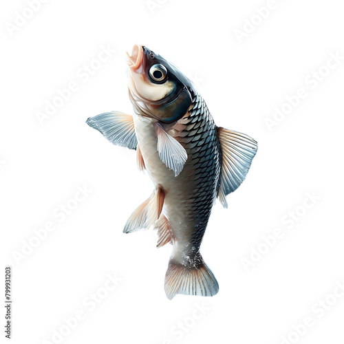 Fresh Carp Isolated on White Background: A Healthy Raw Fish Catch from Freshwater River photo