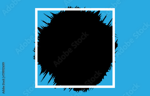 Fondo de marco blanco con mancha negra y fondo azul.
