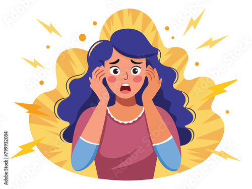 Woman overwhelmed by anxiety, Coping with stress vector cartoon illustration.