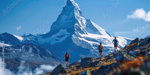 Runners on the mountain with against Matterhorn backdrop