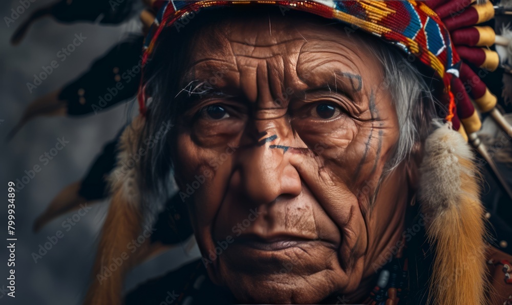 Portrait of an Adult in Traditional Indigenous Attire with a Headdress