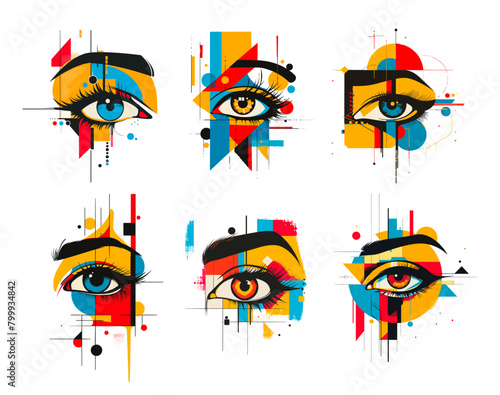 Abstract geometric eye logo  human eyes eyesight concept modern poster or business cover paint print geometry technology eyeball design set vector illustration