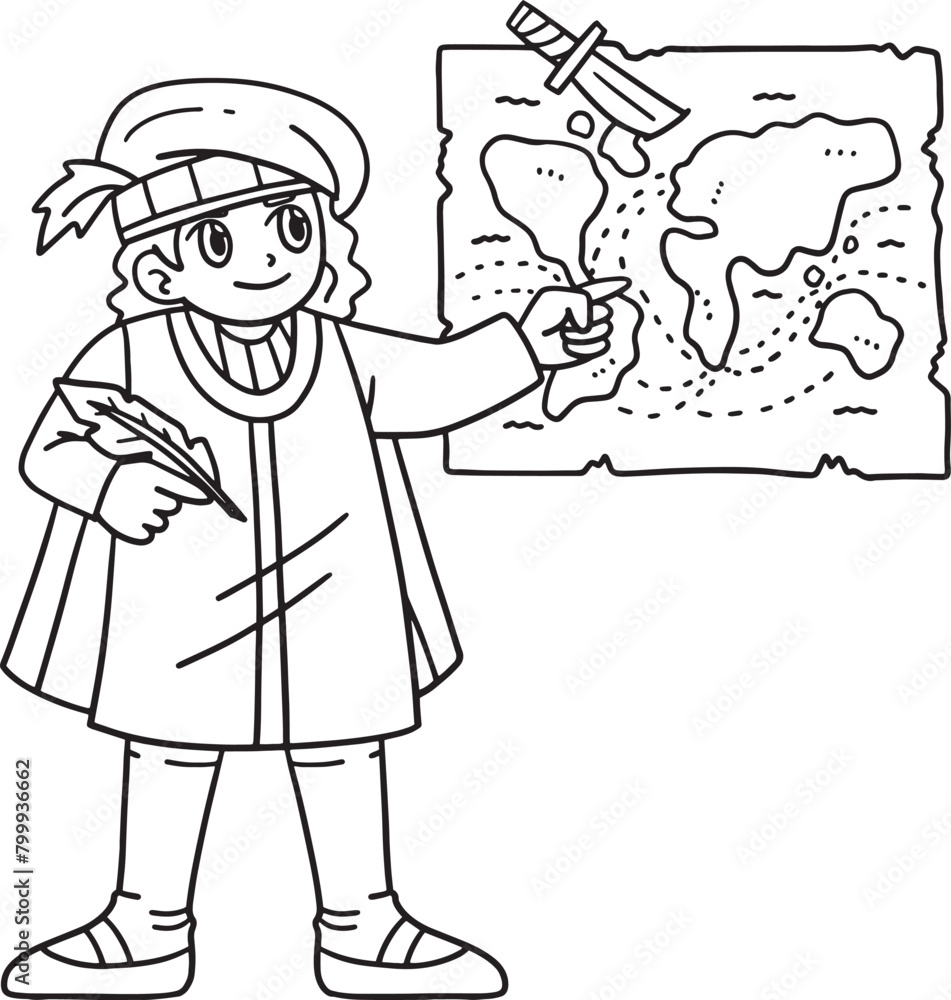 Columbus Day Man Charting Map Isolated Coloring Columbus Day Man Charting Map Isolated Coloring