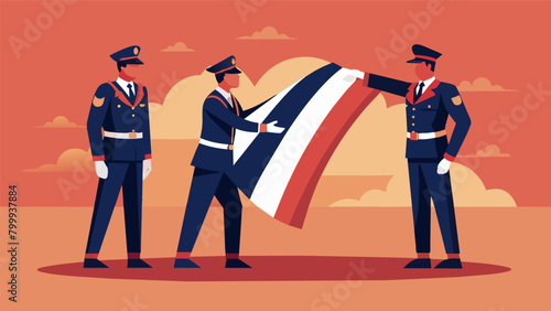 With great reverence the honor guard lowers and folds the flag in a solemn ceremony symbolizing the end of another day dedicated to protecting their. Vector illustration
