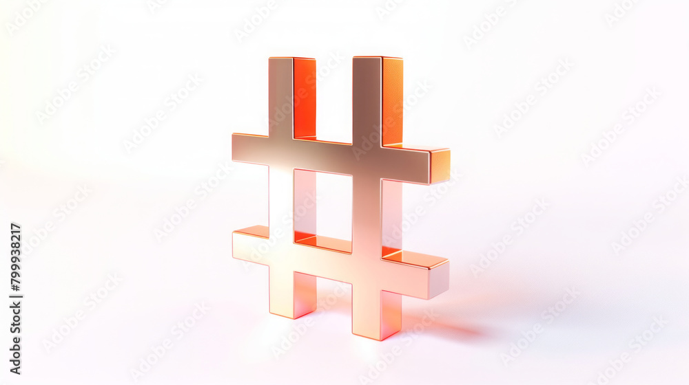 Obraz premium Metallic Orange Hashtag Symbol with Reflection