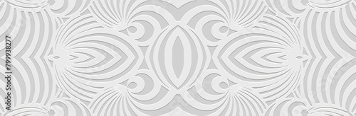 Banner. Relief geometric artistic linear 3D pattern on a white background. Ornaments, ethnic cover design, handmade. Boho motifs, unique exoticism of the East, Asia, India, Mexico, Aztec, Peru. photo