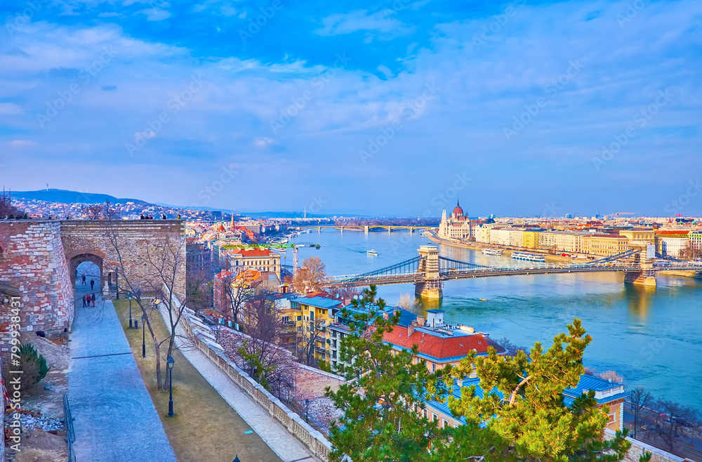 Budapest and Danube from Buda Castle ramparts, Hungary