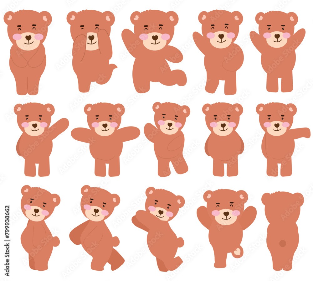 set of variant gesture activity and pose baby bear isolated on white background set of variant gesture activity and pose baby bear isolated on white background