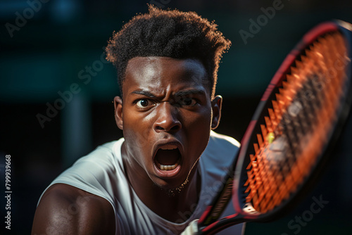 Generative AI illustration of focused tennis player on court ready for important championship league match