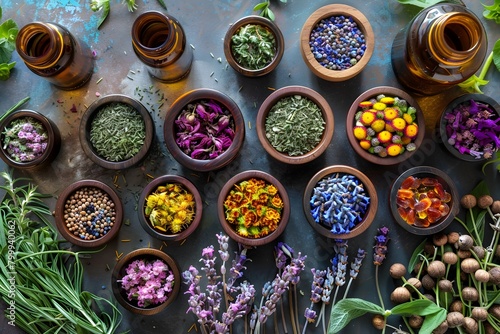 Holistic Healing Visuals Integrative Wellness with Diverse Natural Ingredients and Botanicals