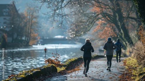 A stock photo of a healthy, active lifestyle with no cigarettes in sight: people jogging in a scenic setting. © 2D_Jungle