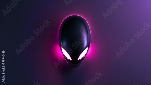 tête d'alien vu du dessus avec grand yeux sur un arrière-plan violet
