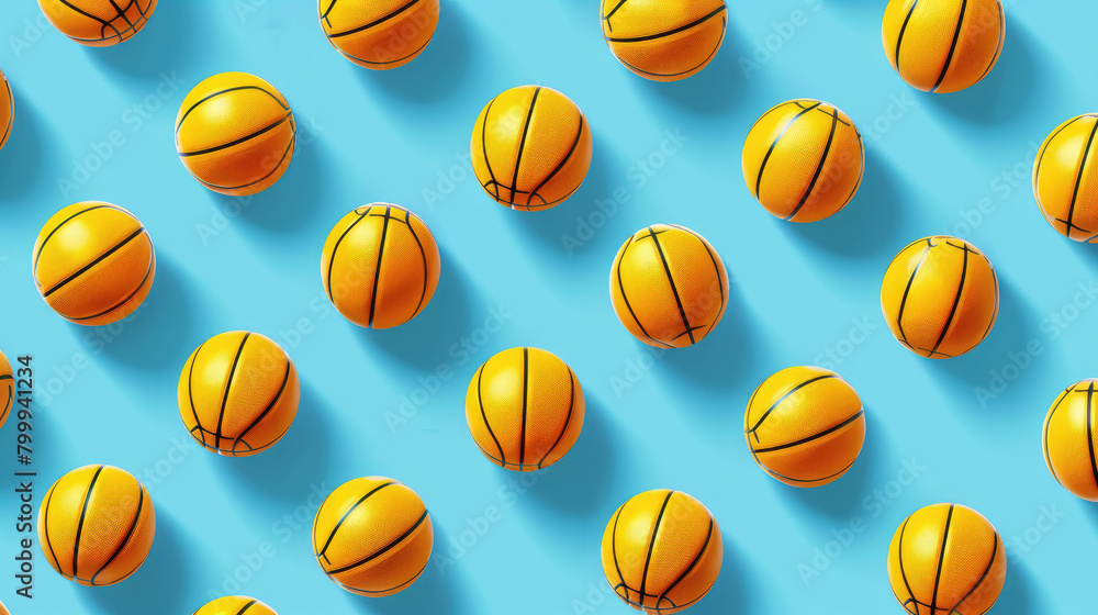 Pattern of yellow basketballs against blue background

