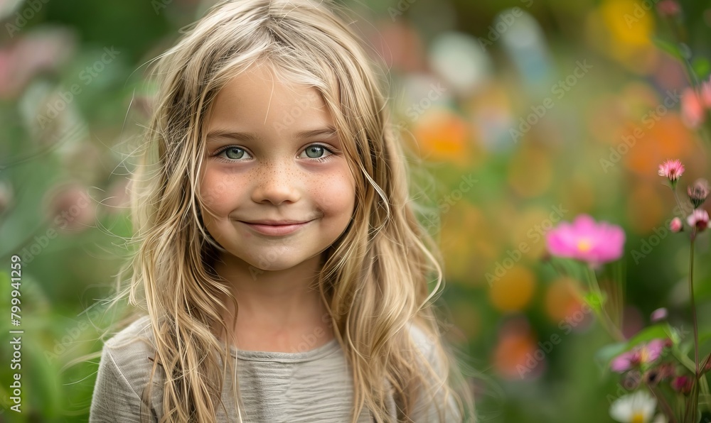 Young girl in the garden smiling into the camera. Munich, Germany Young girl in the garden smiling into the camera. Munich, Germany
