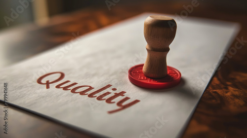 An image portraying a richly textured seal stamp on paper embossed with the word 'Quality', symbolizing excellence and high standards