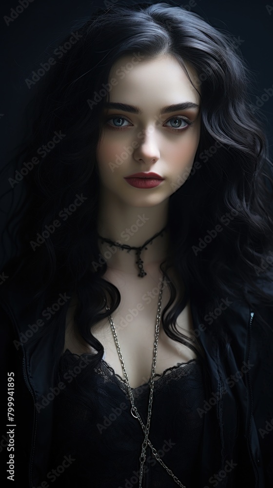 Mysterious and alluring woman in dark attire