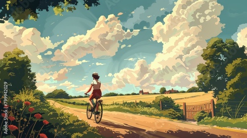 Illustrate the sense of connection to the natural world as she pedals through countryside lanes and rural landscapes.