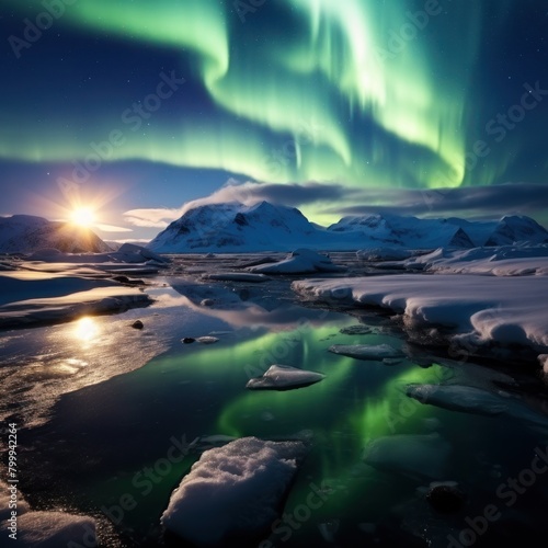 Breathtaking Aurora Borealis over Snowy Landscape © Balaraw