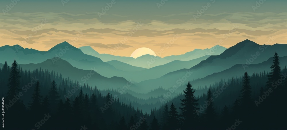 Obraz premium Serene mountain landscape at sunset