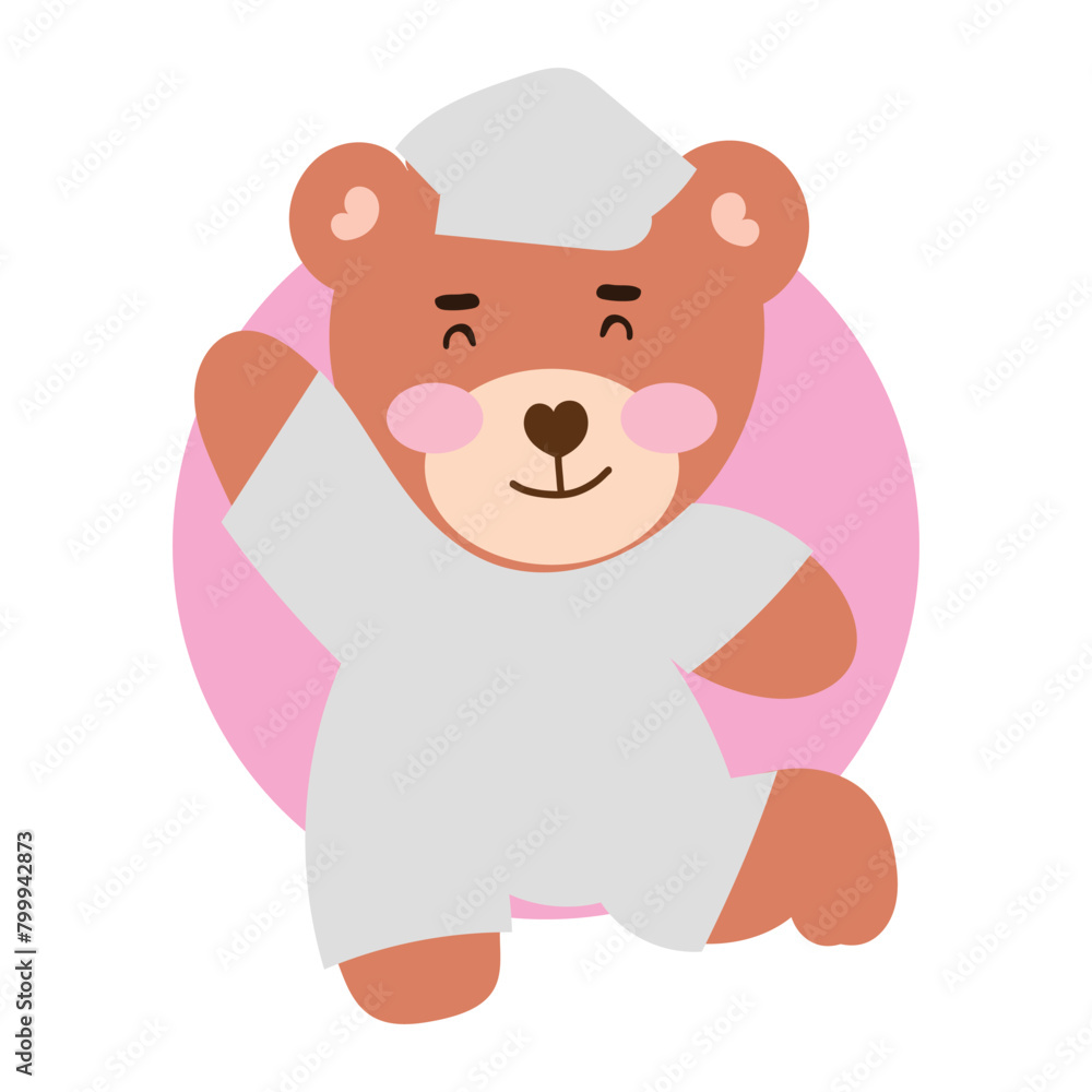 Obraz premium Hand drawn vector illustration of a cute baby bear. baby bear with piyama isolated on white background. bear cartoon