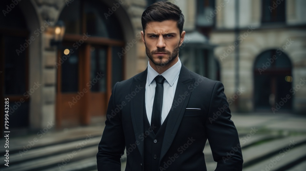 Confident businessman in a suit walking on the street Confident businessman in a suit walking on the street