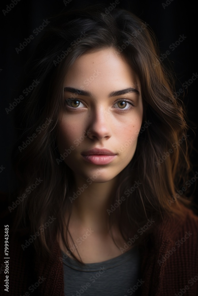 Pensive young woman with dark hair Pensive young woman with dark hair