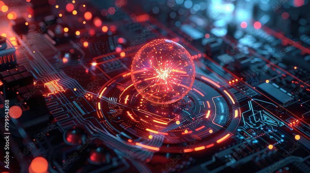 Tech Visualiation High tech server visualization, displaying particle data streams ...