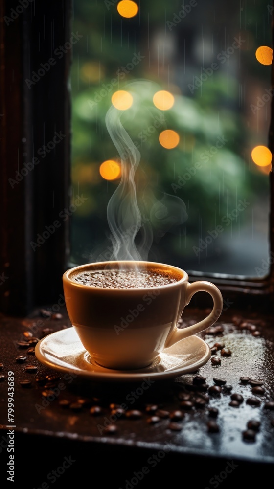 Obraz premium Cozy Rainy Day Coffee Break