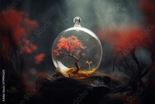 Enchanted glass terrarium with autumn tree