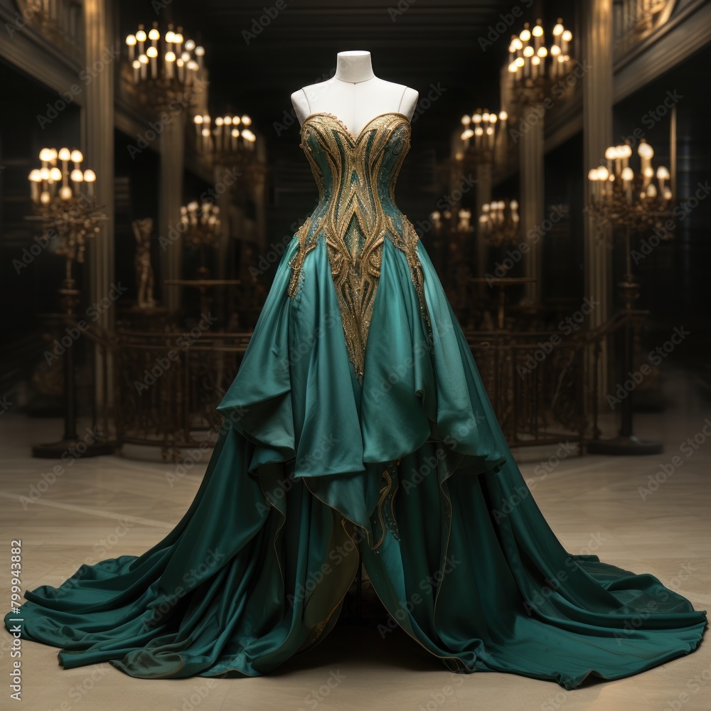 Elegant Emerald Gown in Opulent Setting