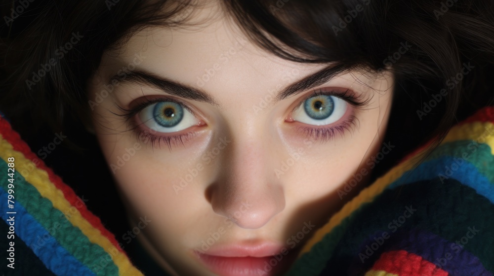 Captivating Eyes Peering Through Colorful Scarf Captivating Eyes Peering Through Colorful Scarf