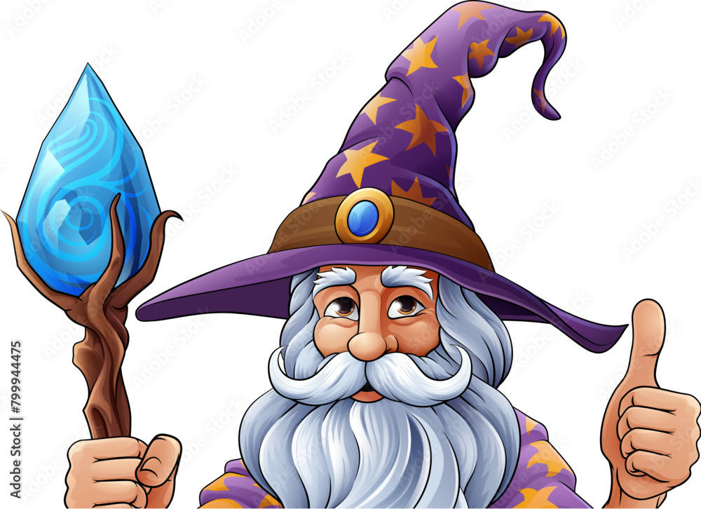 Naklejka premium A wizard merlin cartoon beard magician man Halloween character mascot