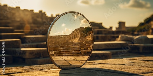 Reflection of ancient ruins in a mirror