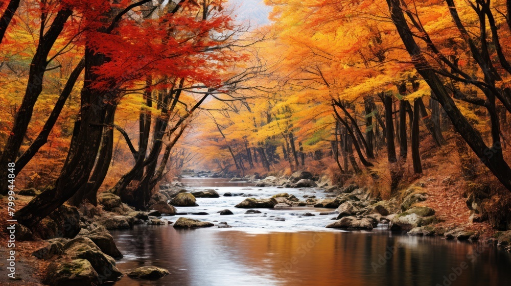 Vibrant Autumn Landscape with Flowing River